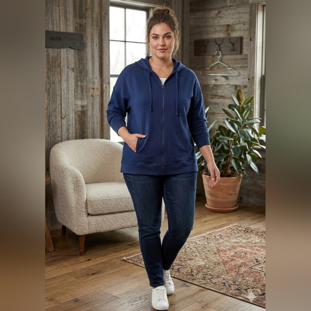 Daily Thread 1X Women's Navy Blue Full Zippered Hoodie